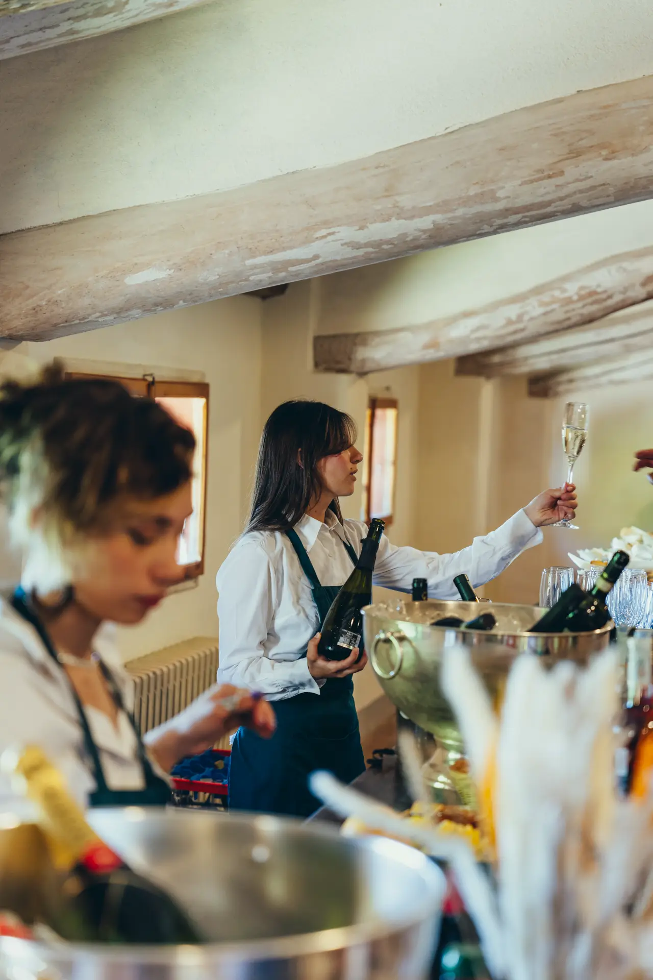 Bartender serving champagne at a corporate event
