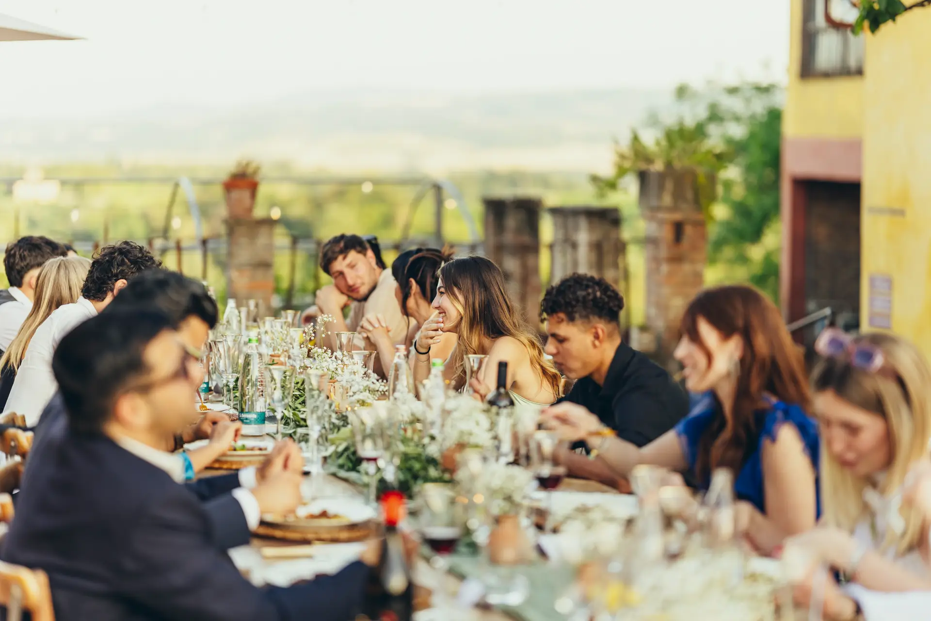 People eating at a wedding