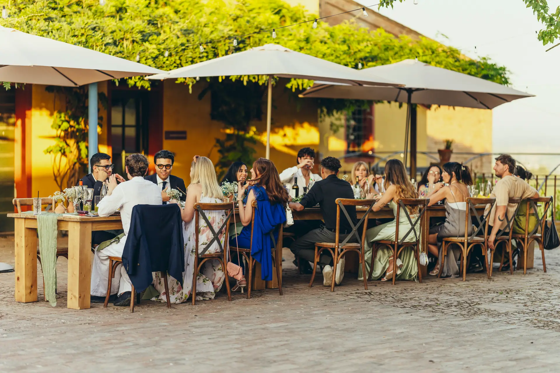 Guests seated at a table for a wedding