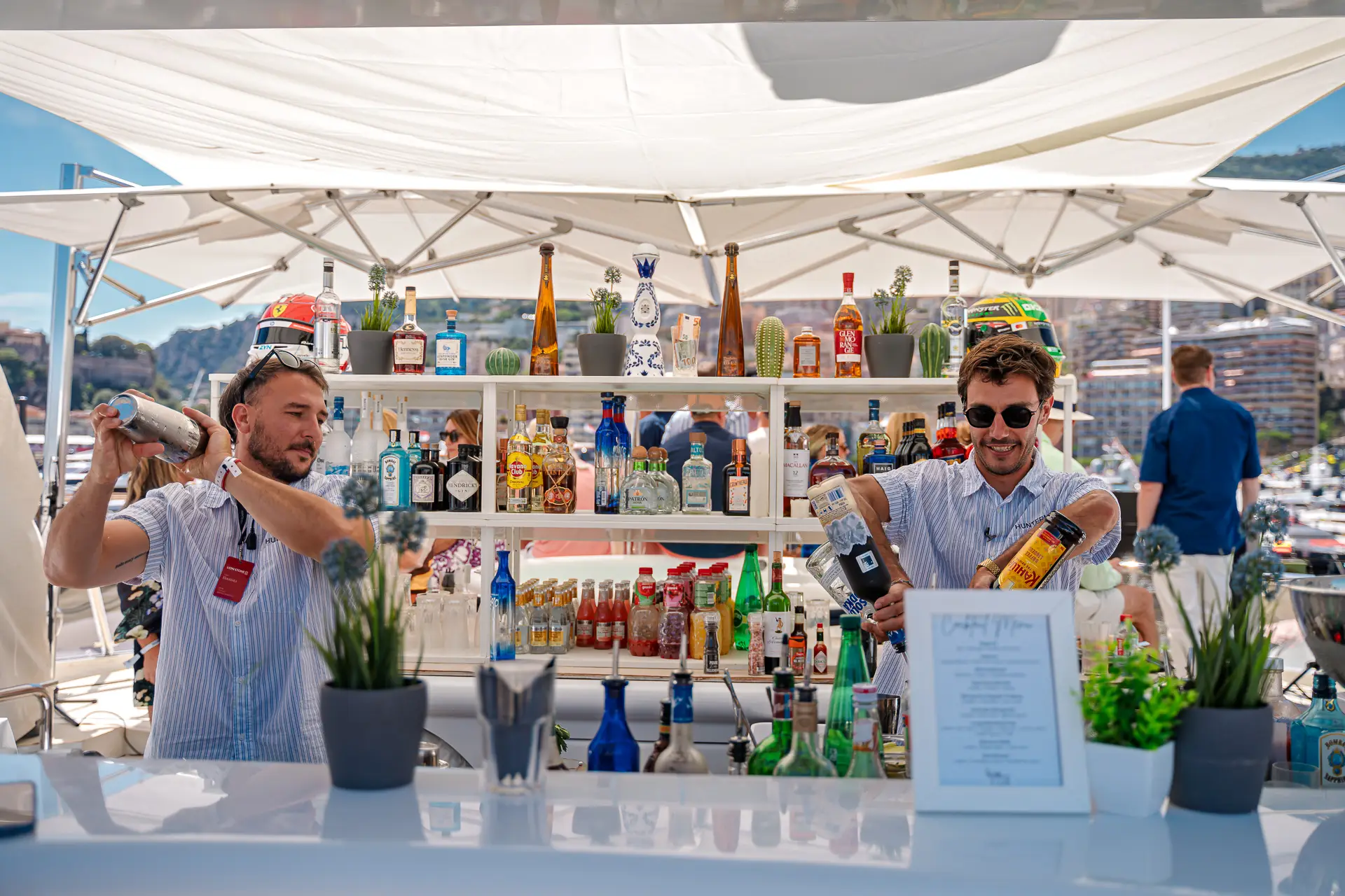 Bartenders serving drinks